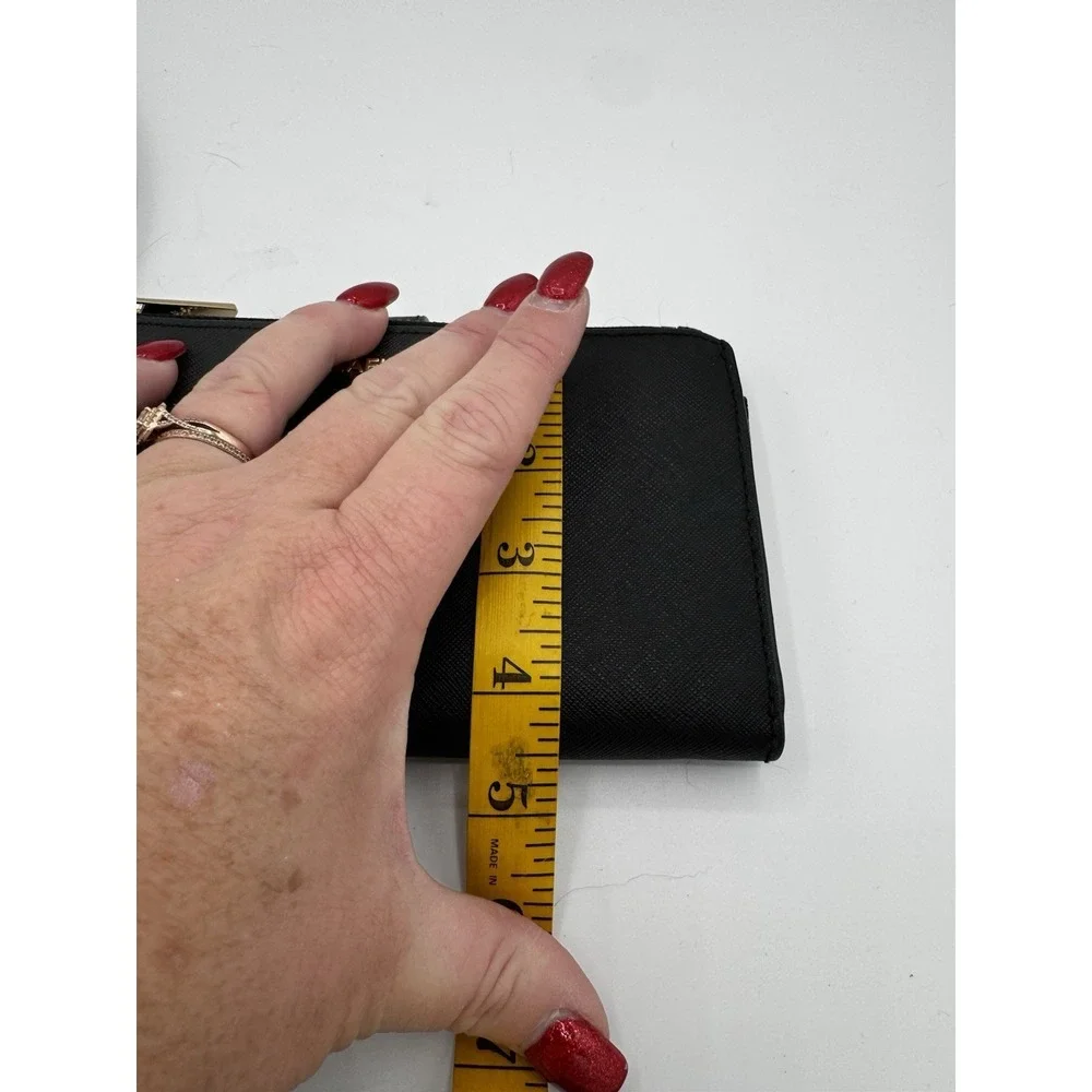 Michael Kors Jet Set Travel Large Double Zip Leather Wristlet Black/Gold Mint A5